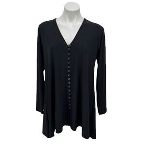 Sympli Tunic Button Lagenlook Women SZ 14 Black Flowy Minimalist Lounge Travel